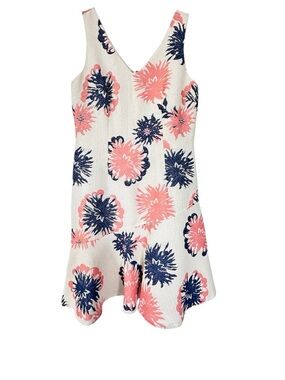 Antoni Melani Floral V‑N Sleeveless Summer Dress in Coral & Navy on White. S 4